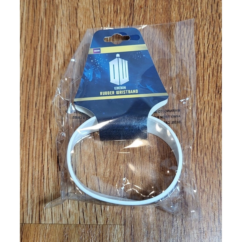 Doctor Who Rubber White Wristband Whovian BBC Tardis NEW w Original Tag